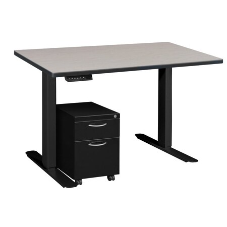 Regency Esteem Height Adjustable Power Desks, 24 D X 28-44 H, 42 W X Wood, Metal, Black, Maple HADSMP4224PLBK